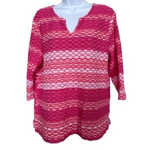 Chico’s Sz 3(XL) Relaxation Stripe Split-Neck Tunic Geometrical 3/4 Sleeve